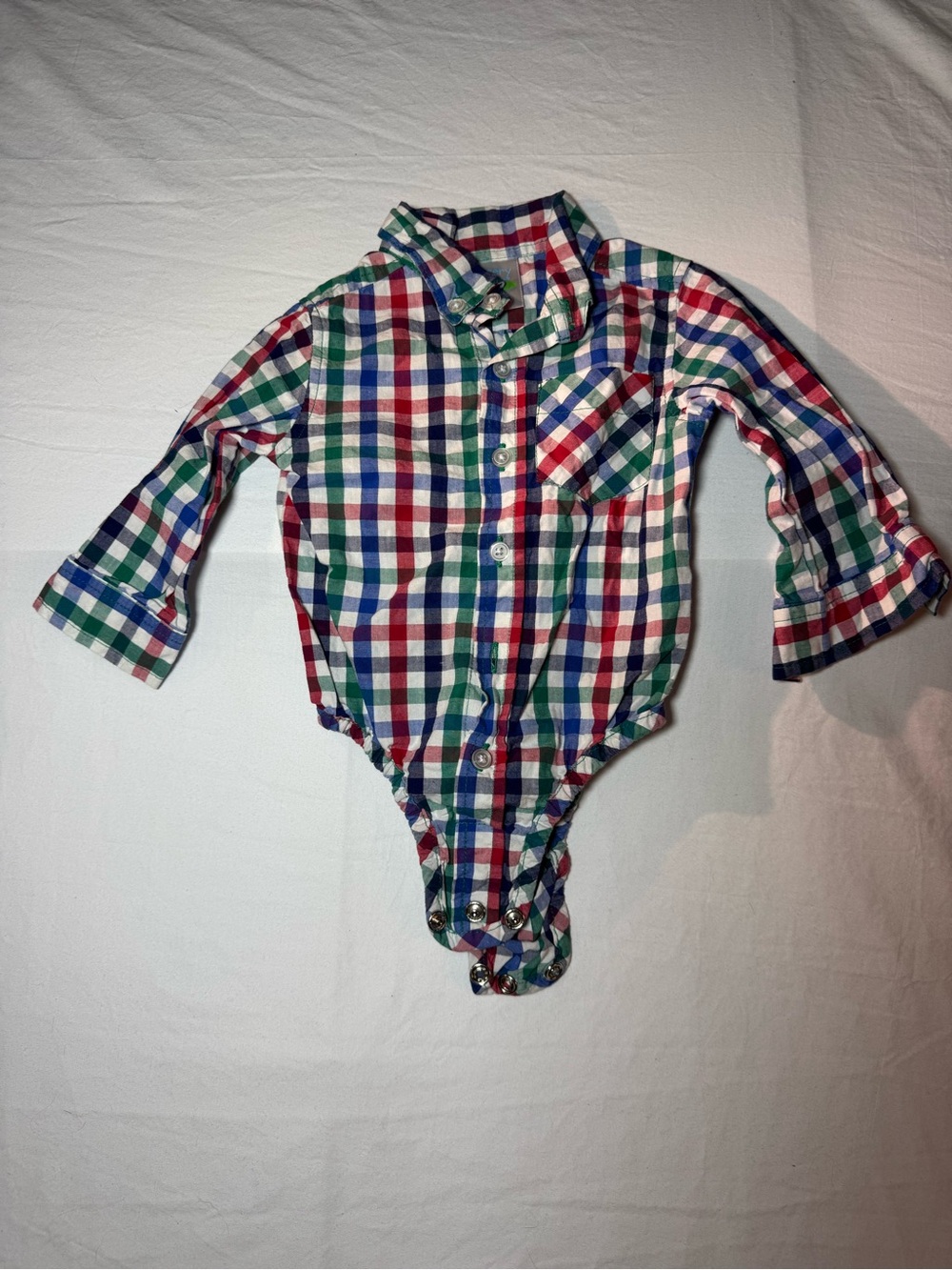 Nursery Rhyme Red, Blue & Green Plaid Button-Front One-Piece Bodysuit